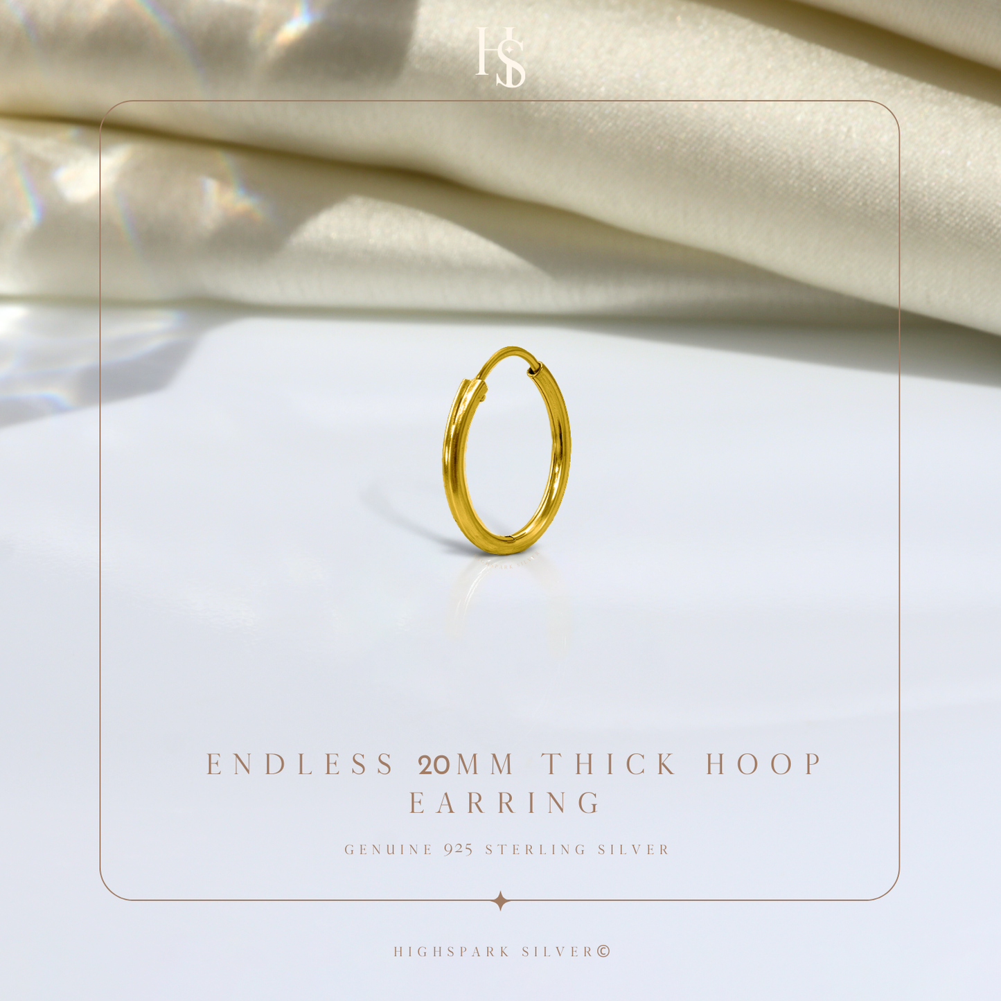 Mens Gold Thick Hoop Earrings in 92.5 Sterling Silver - Round Classic Hoop - Sizes 10mm to 20mm on 18K Gold Finish