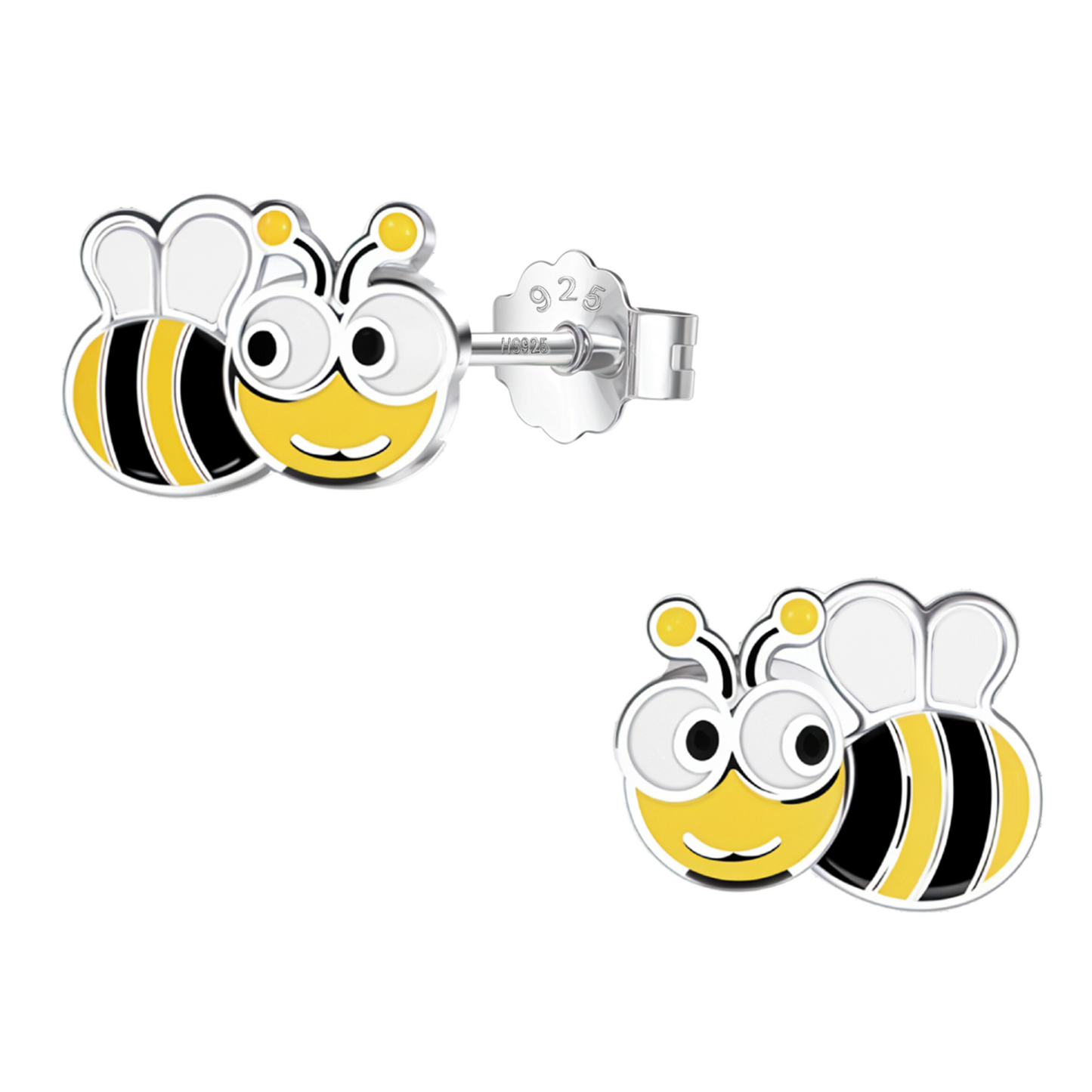 Classic Honeybee Cute Enamel Stud Earrings in 925 Sterling Silver