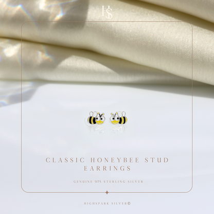 Classic Honeybee Cute Enamel Stud Earrings in 925 Sterling Silver