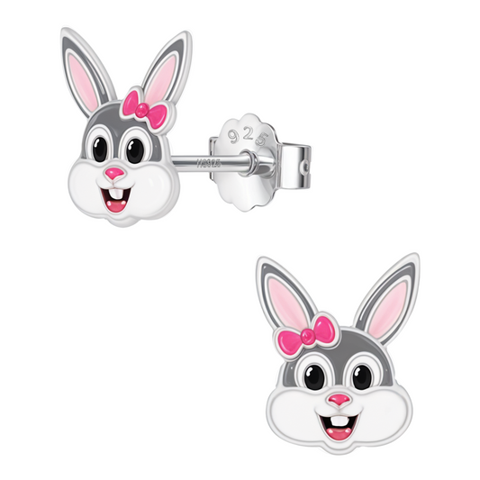 Easter Bunny Cute Enamel Stud Earrings in 925 Sterling Silver