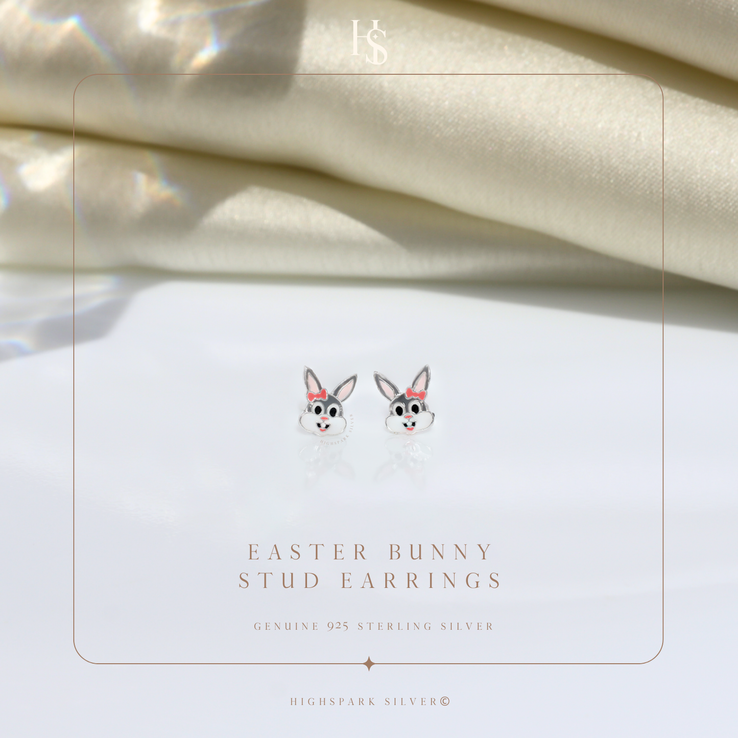 Easter Bunny Cute Enamel Stud Earrings in 925 Sterling Silver