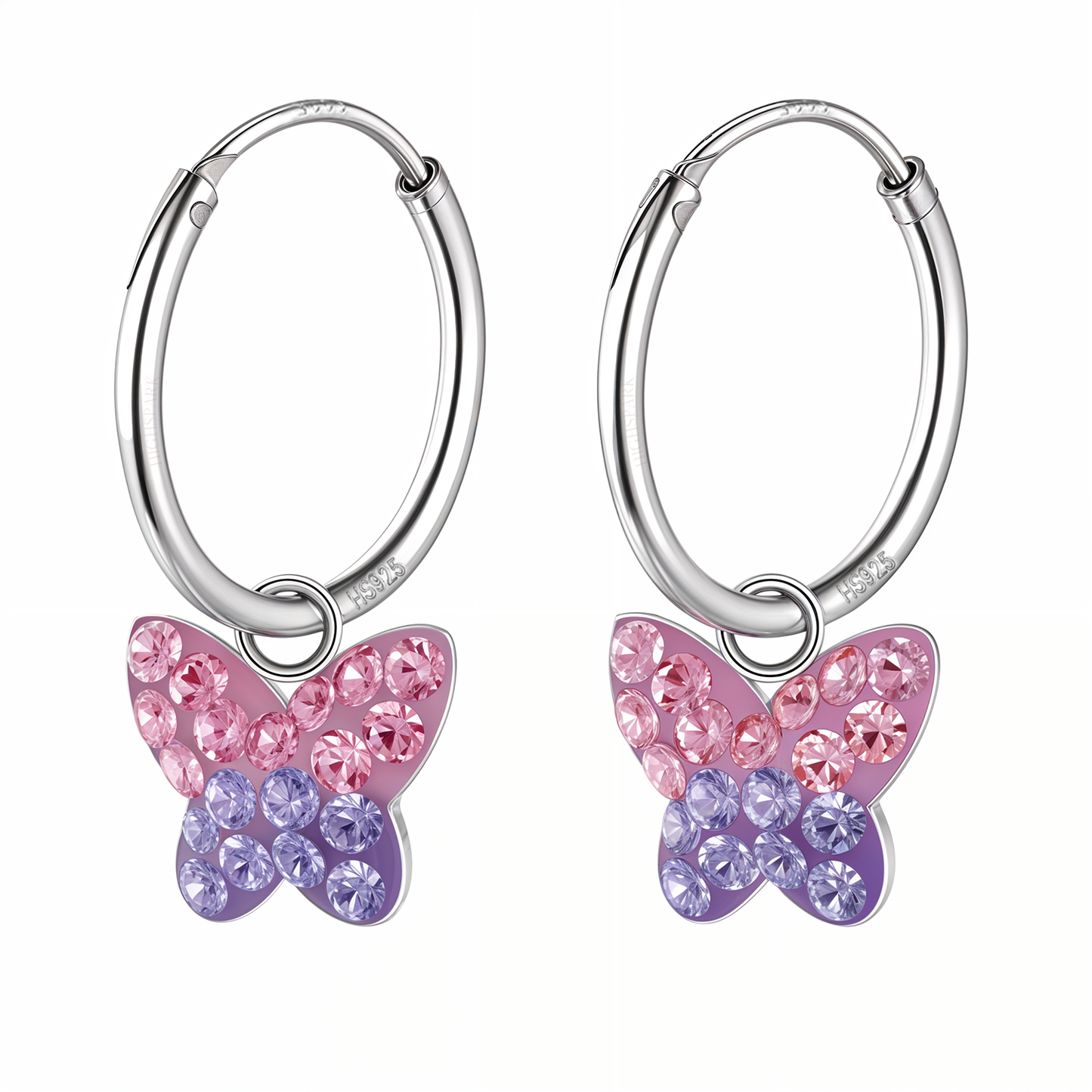 Twinkling Butterfly Cute Enamel Dangle Hoops in 925 Sterling Silver