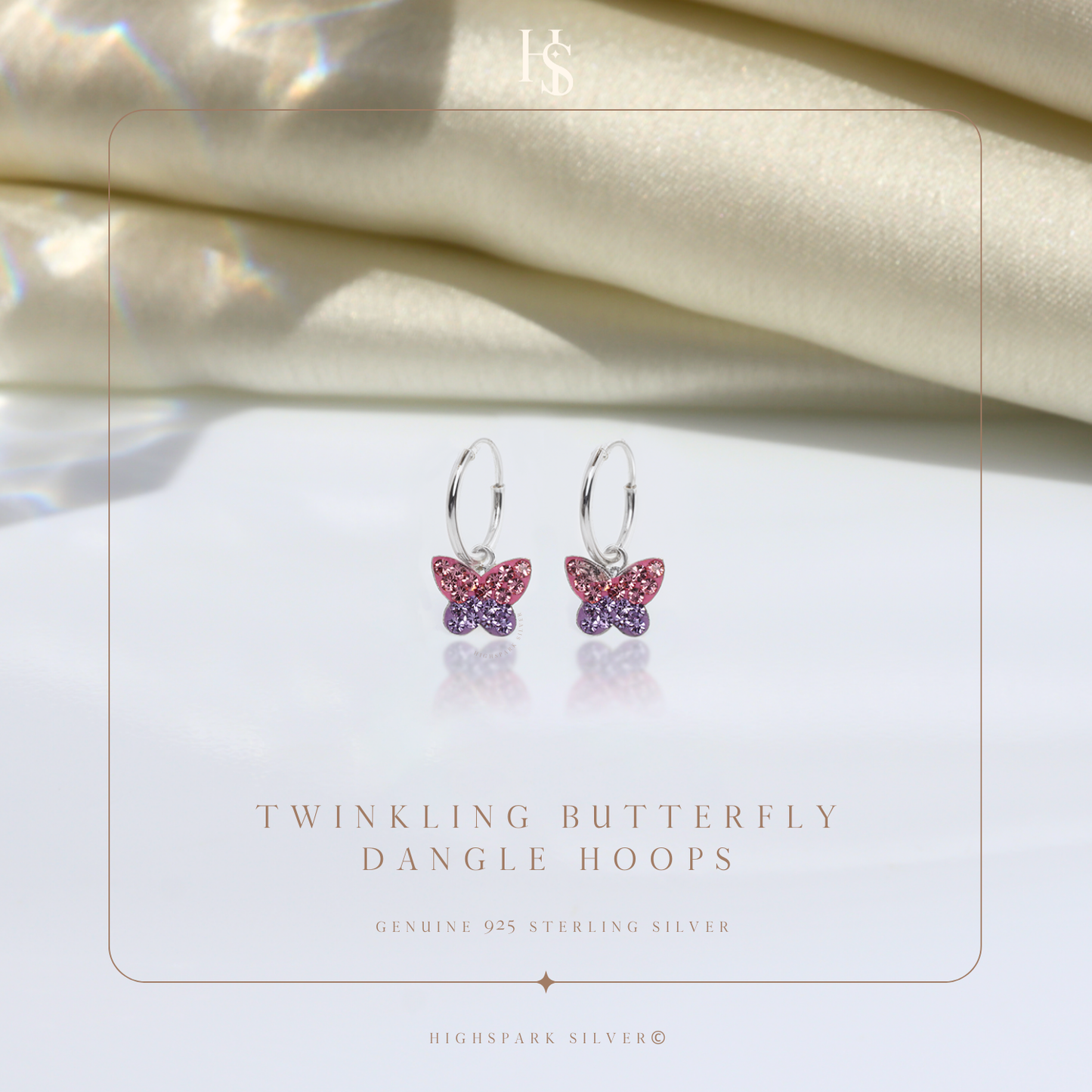 Twinkling Butterfly Cute Enamel Dangle Hoops in 925 Sterling Silver