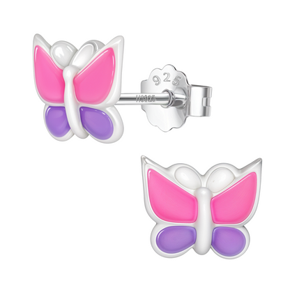 Charming Pixie Butterfly Cute Enamel Stud Earrings in 925 Sterling Silver