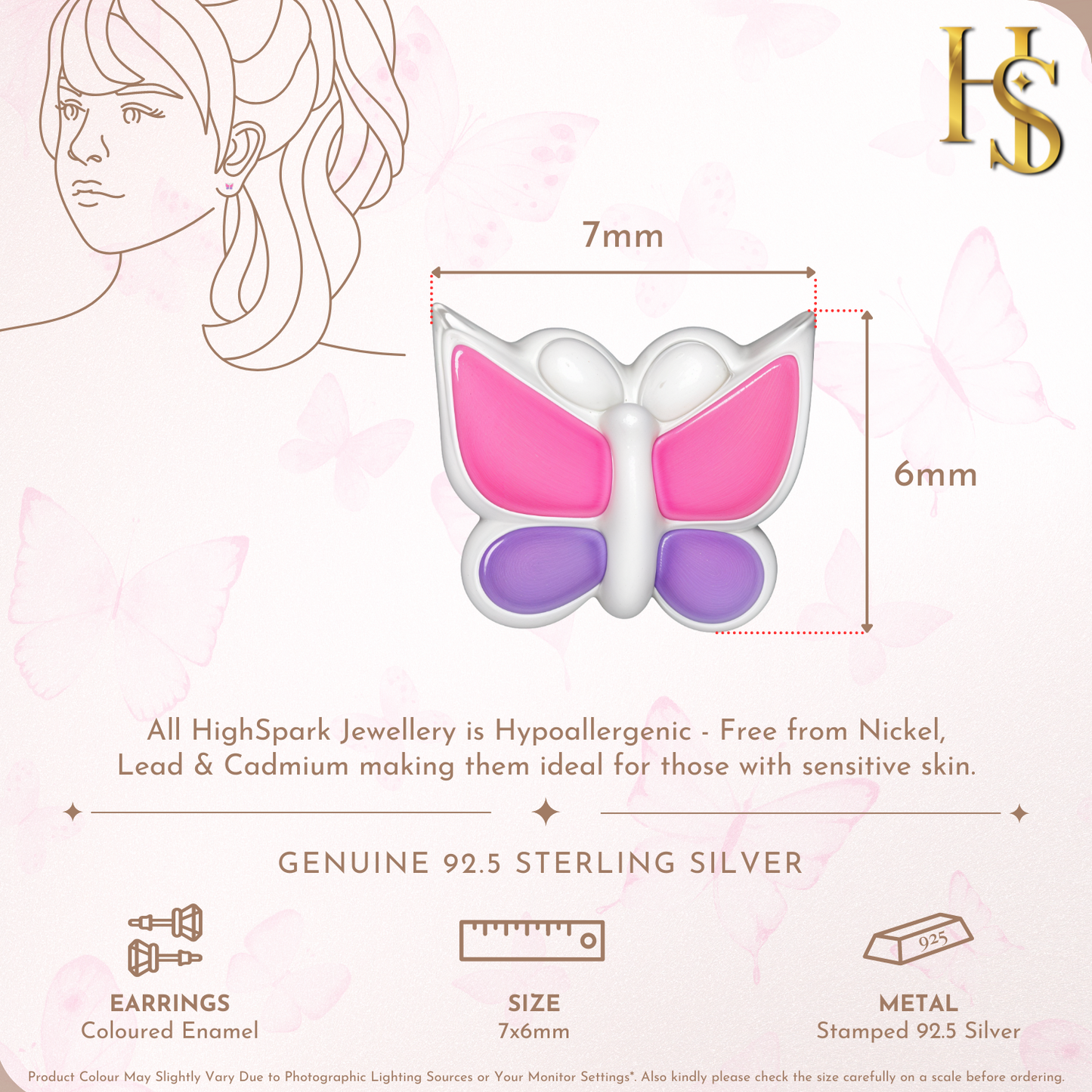 Charming Pixie Butterfly Cute Enamel Stud Earrings in 925 Sterling Silver