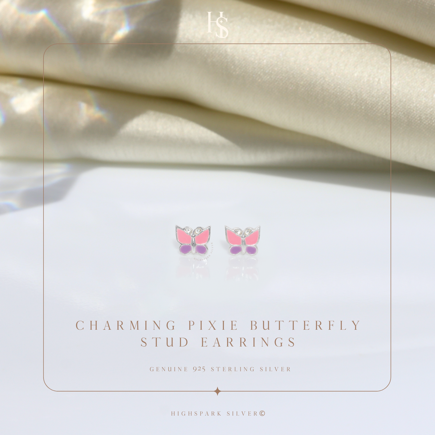 Charming Pixie Butterfly Cute Enamel Stud Earrings in 925 Sterling Silver