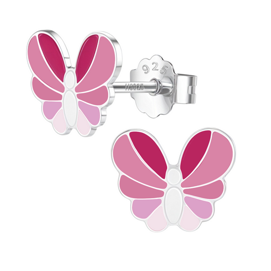 Candyfloss Butterfly Cute Enamel Stud Earrings in 925 Sterling Silver