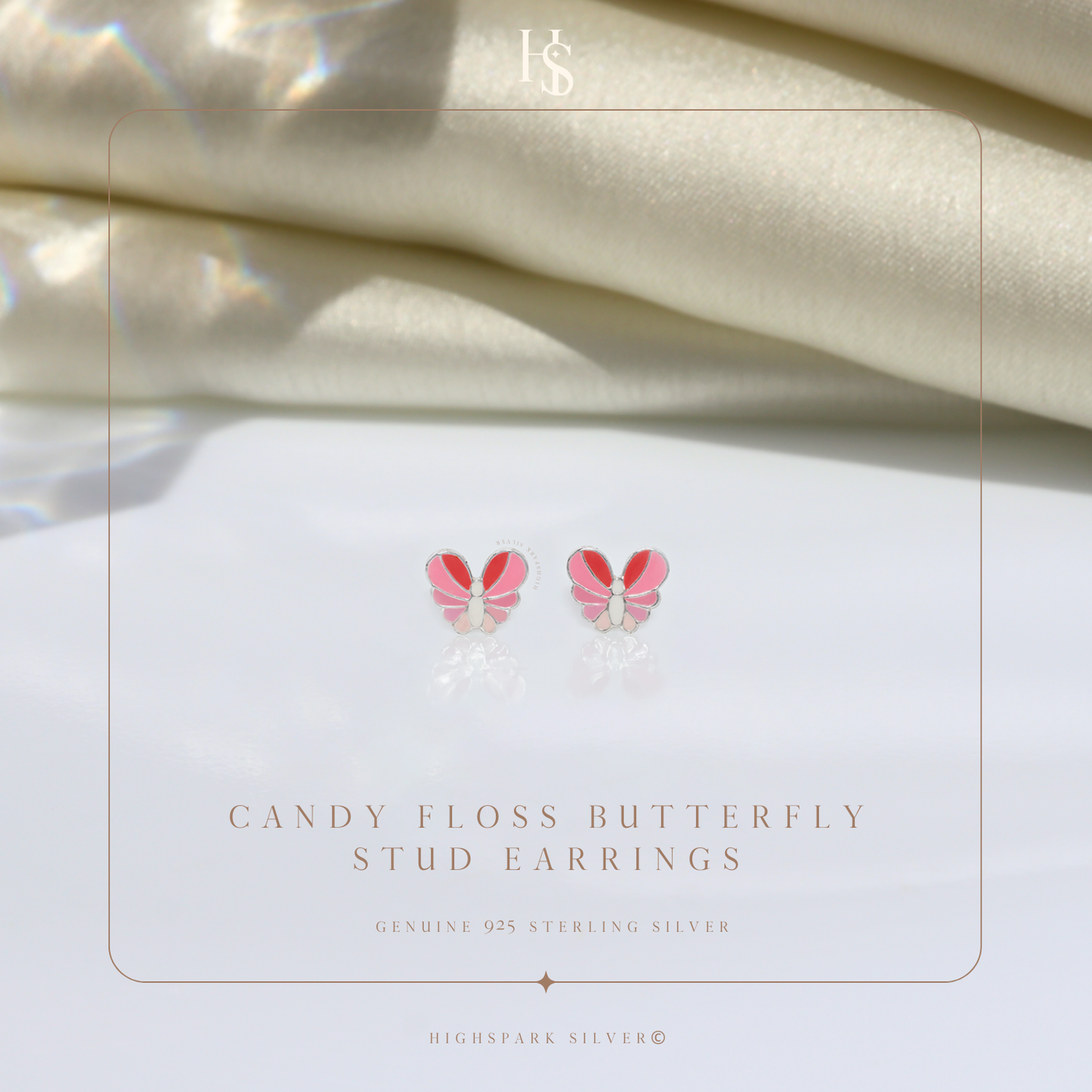 Candyfloss Butterfly Cute Enamel Stud Earrings in 925 Sterling Silver