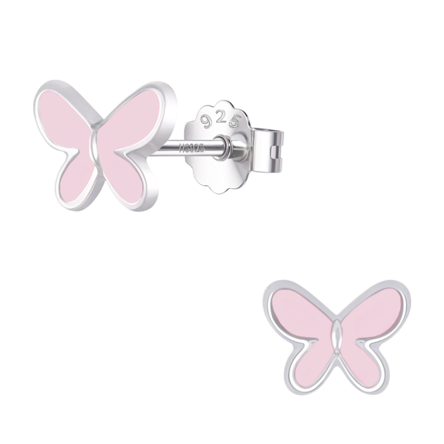 Pink Fairy Butterfly Cute Enamel Stud Earrings in 925 Sterling Silver