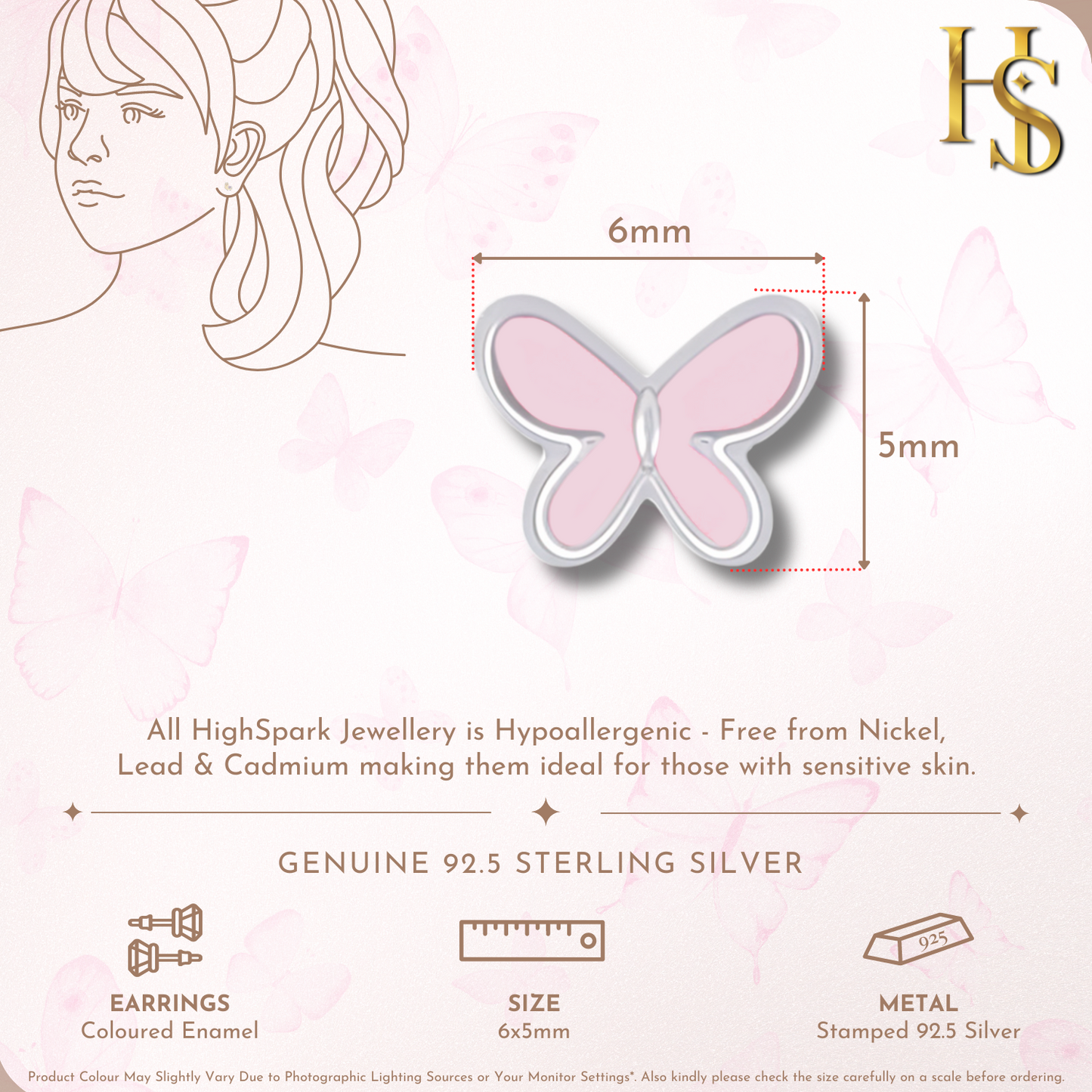 Pink Fairy Butterfly Cute Enamel Stud Earrings in 925 Sterling Silver