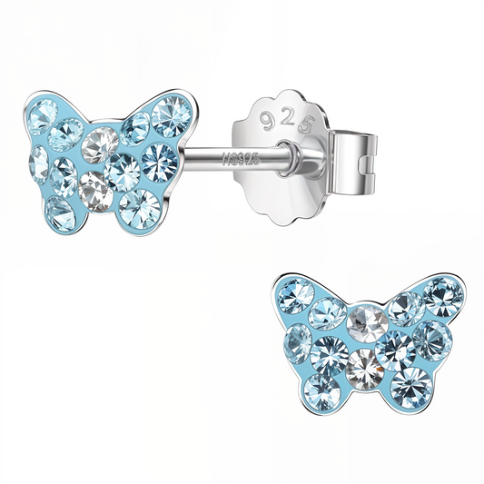 Cinderella Blue Butterfly Cute Enamel Stud Earrings in 925 Sterling Silver