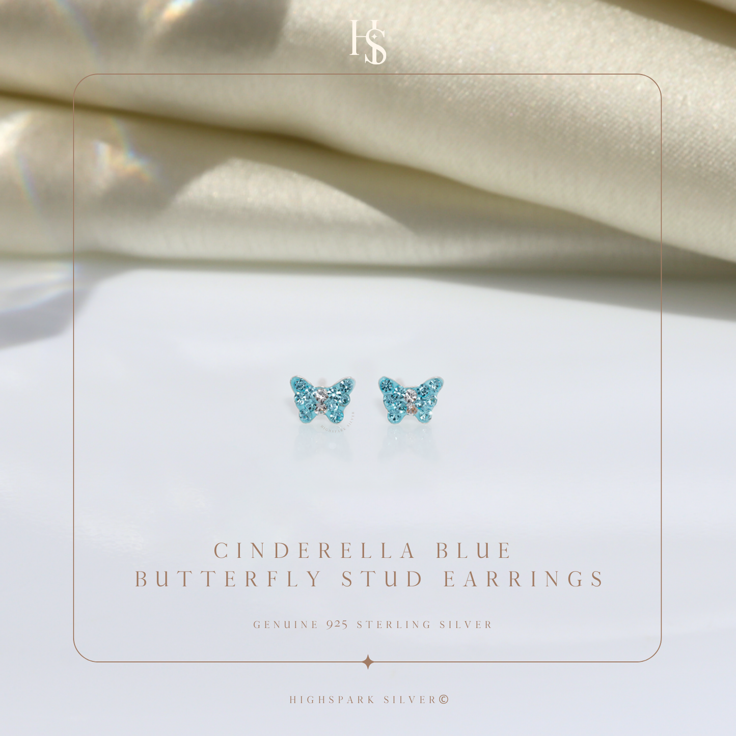 Cinderella Blue Butterfly Cute Enamel Stud Earrings in 925 Sterling Silver