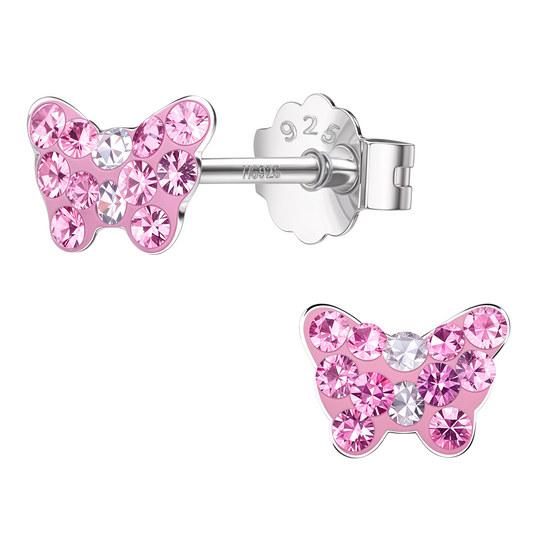 Princess Pink Butterfly Cute Enamel Stud Earrings in 925 Sterling Silver