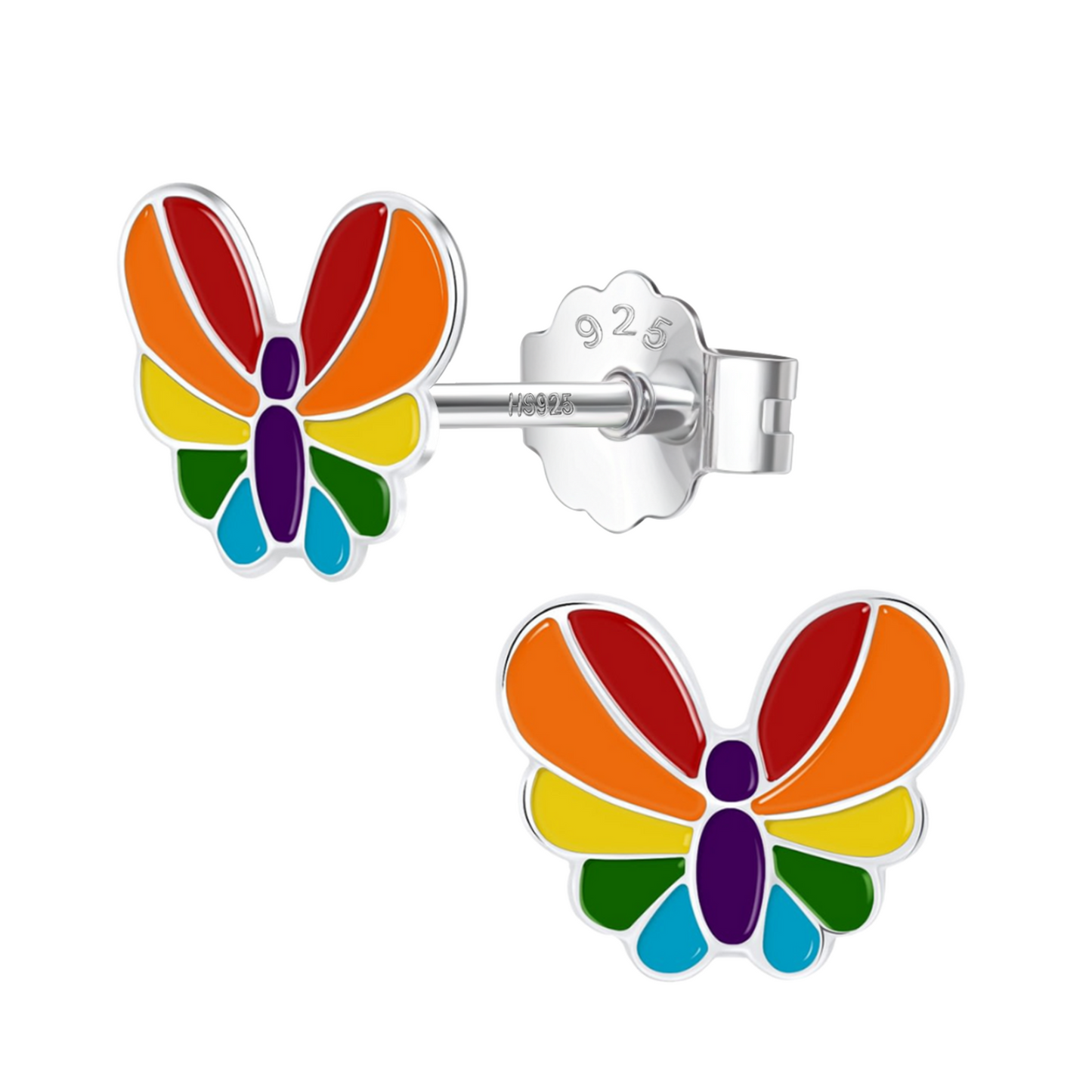 Rainbow Butterfly Cute Enamel Stud Earrings in 925 Sterling Silver