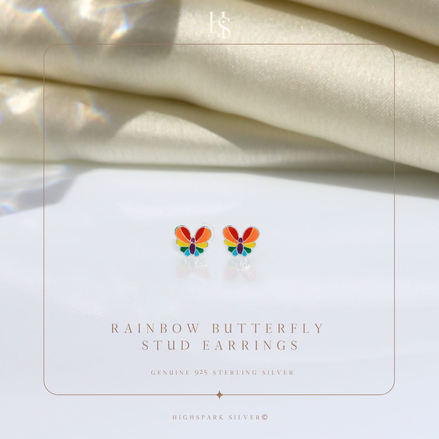 Rainbow Butterfly Cute Enamel Stud Earrings in 925 Sterling Silver