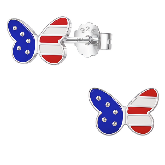 American Dream Butterfly Cute Enamel Stud Earrings in 925 Sterling Silver