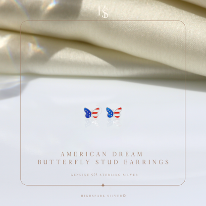 American Dream Butterfly Cute Enamel Stud Earrings in 925 Sterling Silver