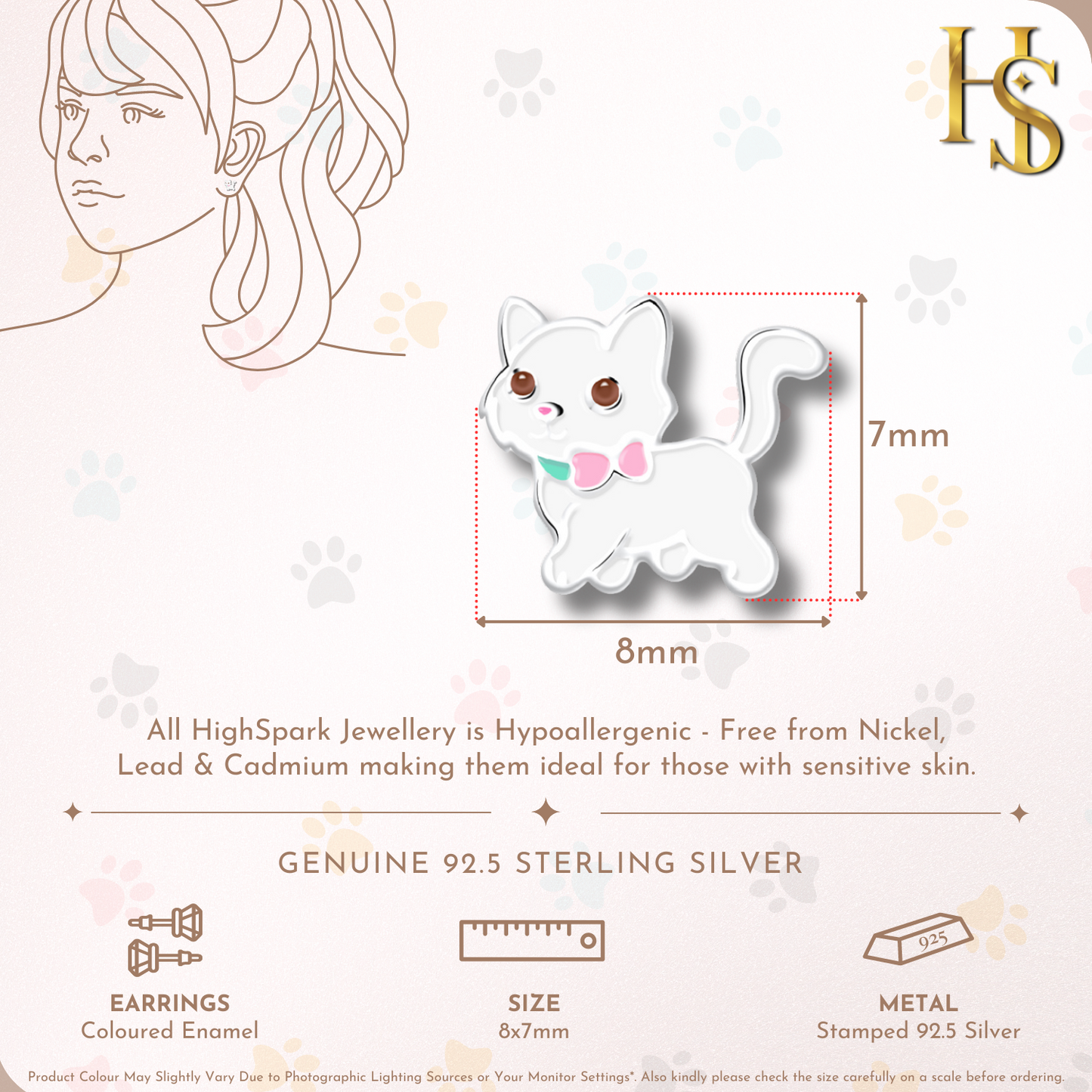 Kitty Cat Cute Enamel Stud Earrings in 925 Sterling Silver