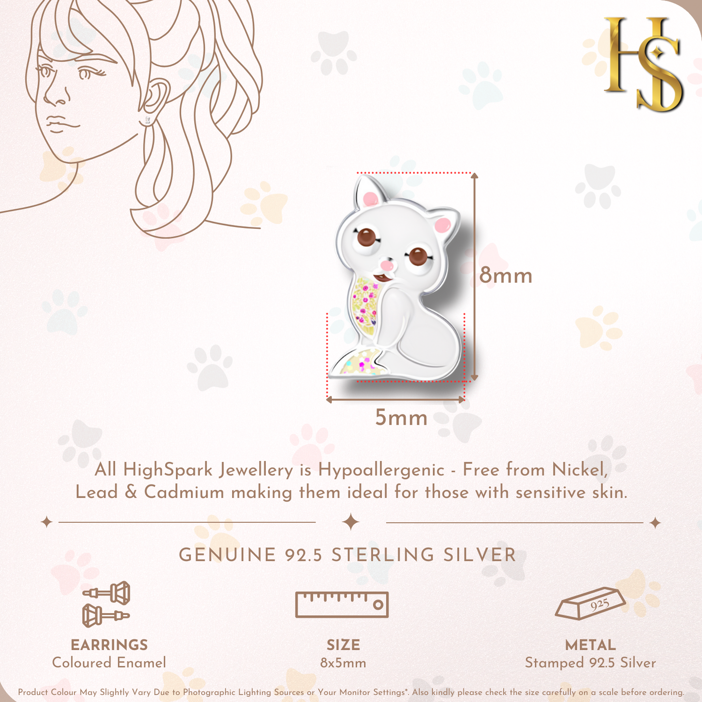 Cute Kitten Cute Enamel Stud Earrings in 925 Sterling Silver