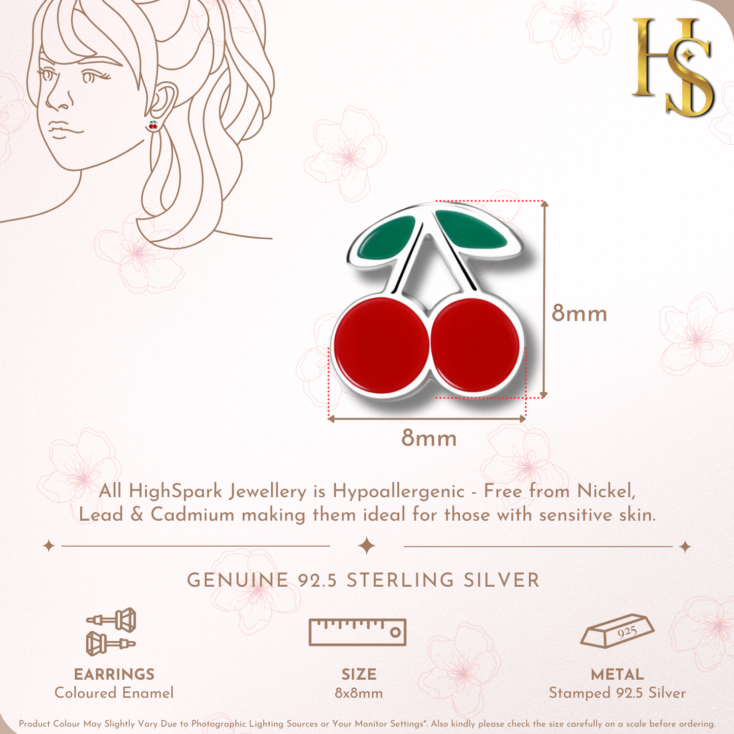 Cherry Cheer Cute Enamel Stud Earrings in 925 Sterling Silver