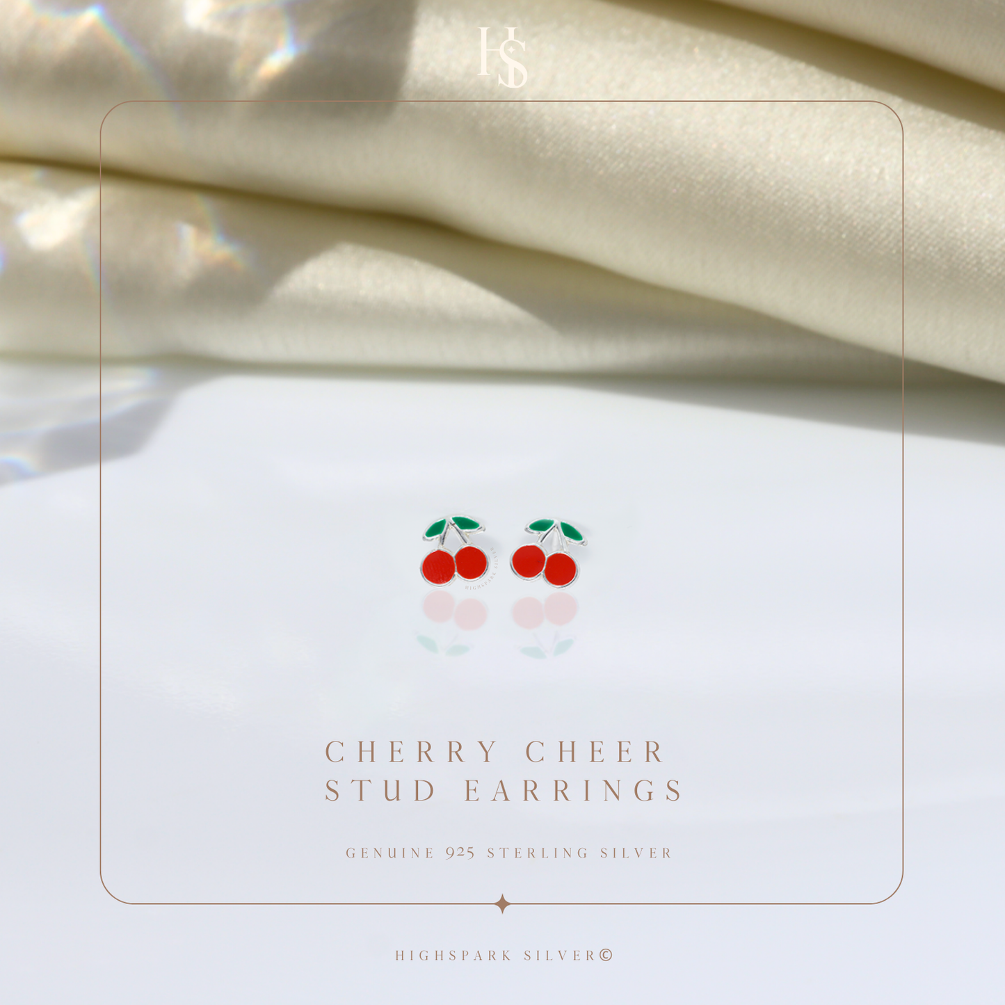 Cherry Cheer Cute Enamel Stud Earrings in 925 Sterling Silver