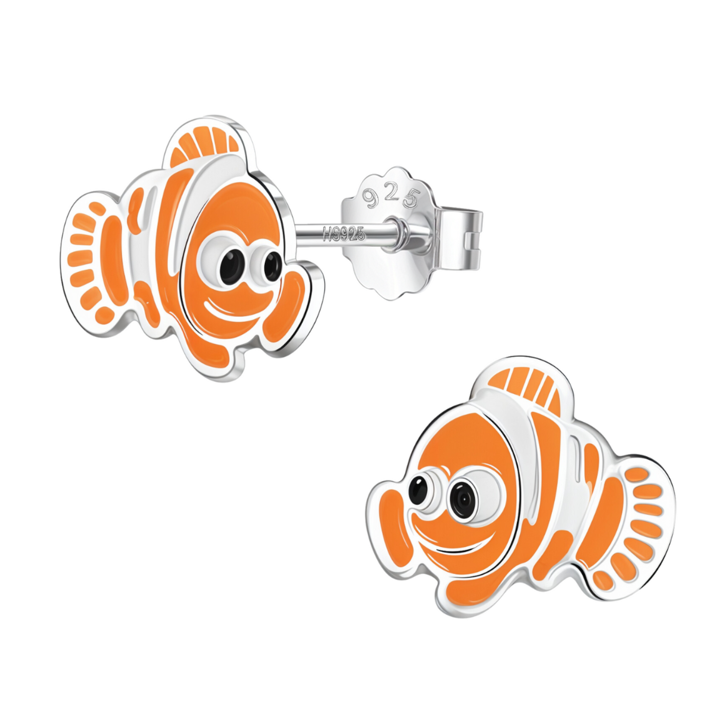 Coral Clown Fish Cute Enamel Stud Earrings in 925 Sterling Silver