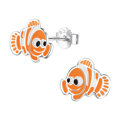 Coral Clown Fish Cute Enamel Stud Earrings in 925 Sterling Silver