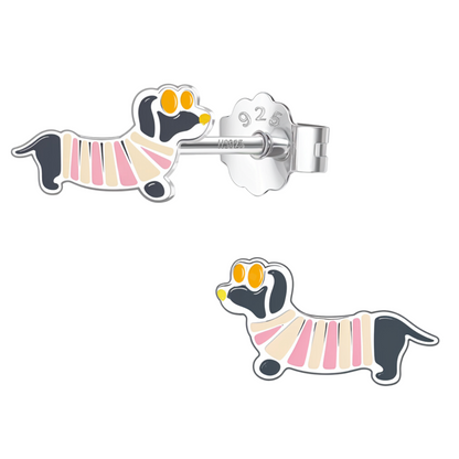 Charming Chihuahua Dog Cute Enamel Stud Earrings in 925 Sterling Silver