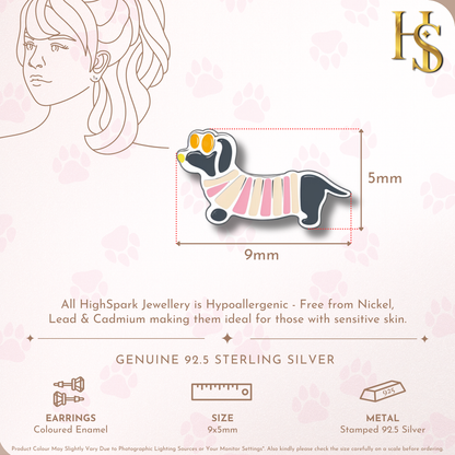 Charming Chihuahua Dog Cute Enamel Stud Earrings in 925 Sterling Silver