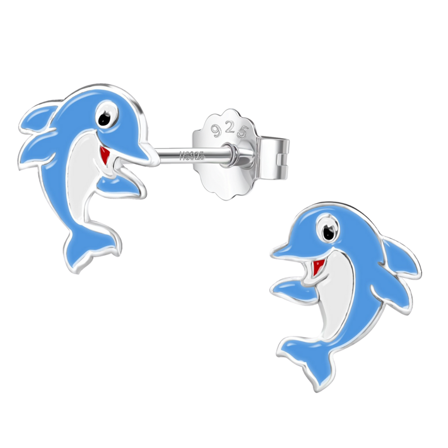 Happy Dolphin Dreams Cute Enamel Stud Earrings in 925 Sterling Silver