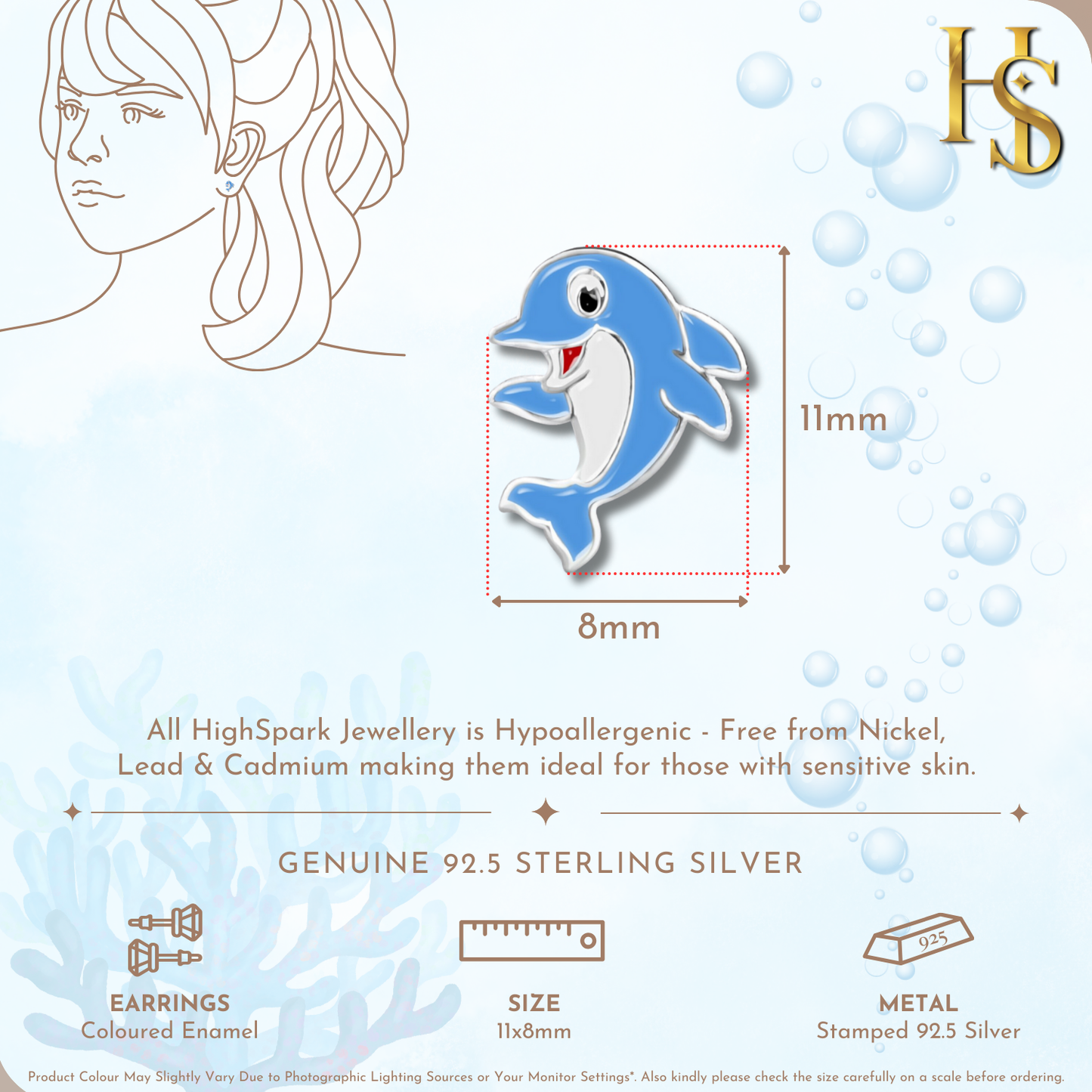 Happy Dolphin Dreams Cute Enamel Stud Earrings in 925 Sterling Silver