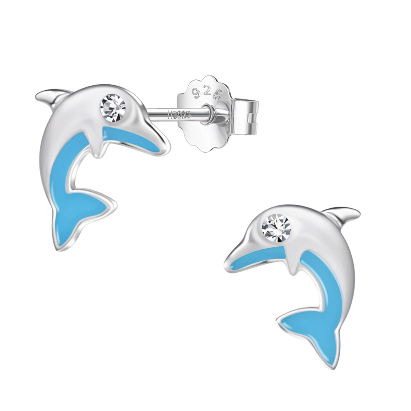 Dazzling Dolphin Cute Enamel Stud Earrings in 925 Sterling Silver