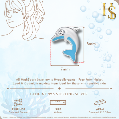 Dazzling Dolphin Cute Enamel Stud Earrings in 925 Sterling Silver