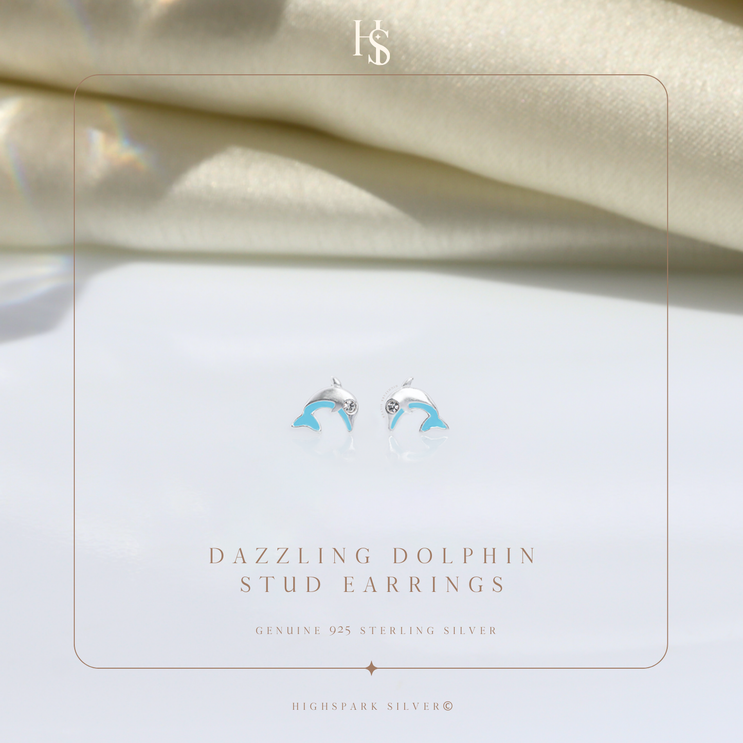 Dazzling Dolphin Cute Enamel Stud Earrings in 925 Sterling Silver