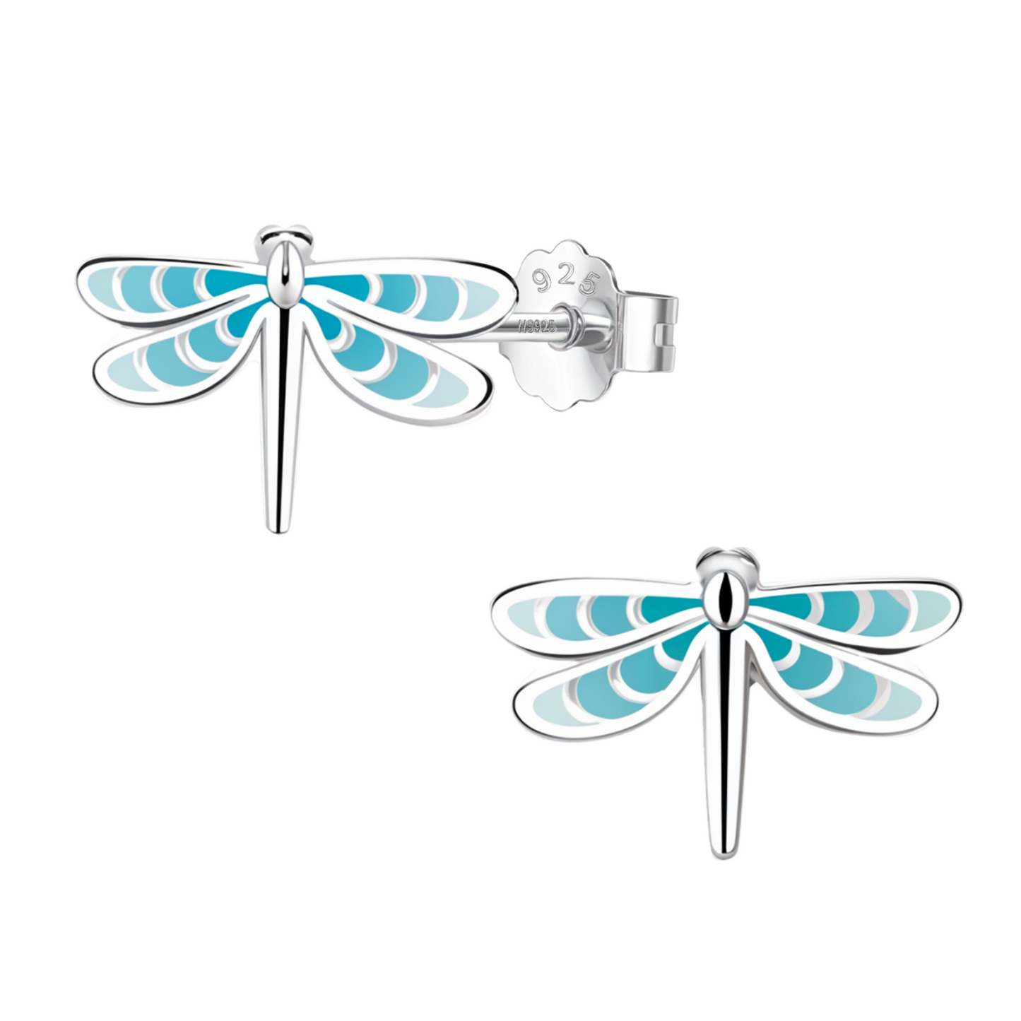 Serene Blue Dragonfly Cute Enamel Stud Earrings in 925 Sterling Silver