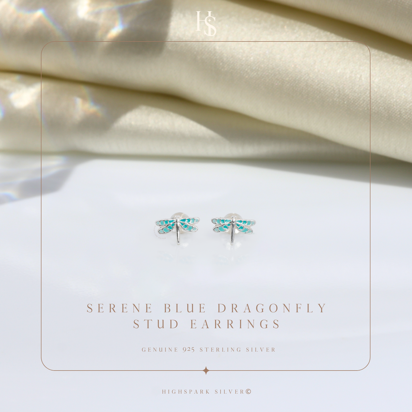 Serene Blue Dragonfly Cute Enamel Stud Earrings in 925 Sterling Silver