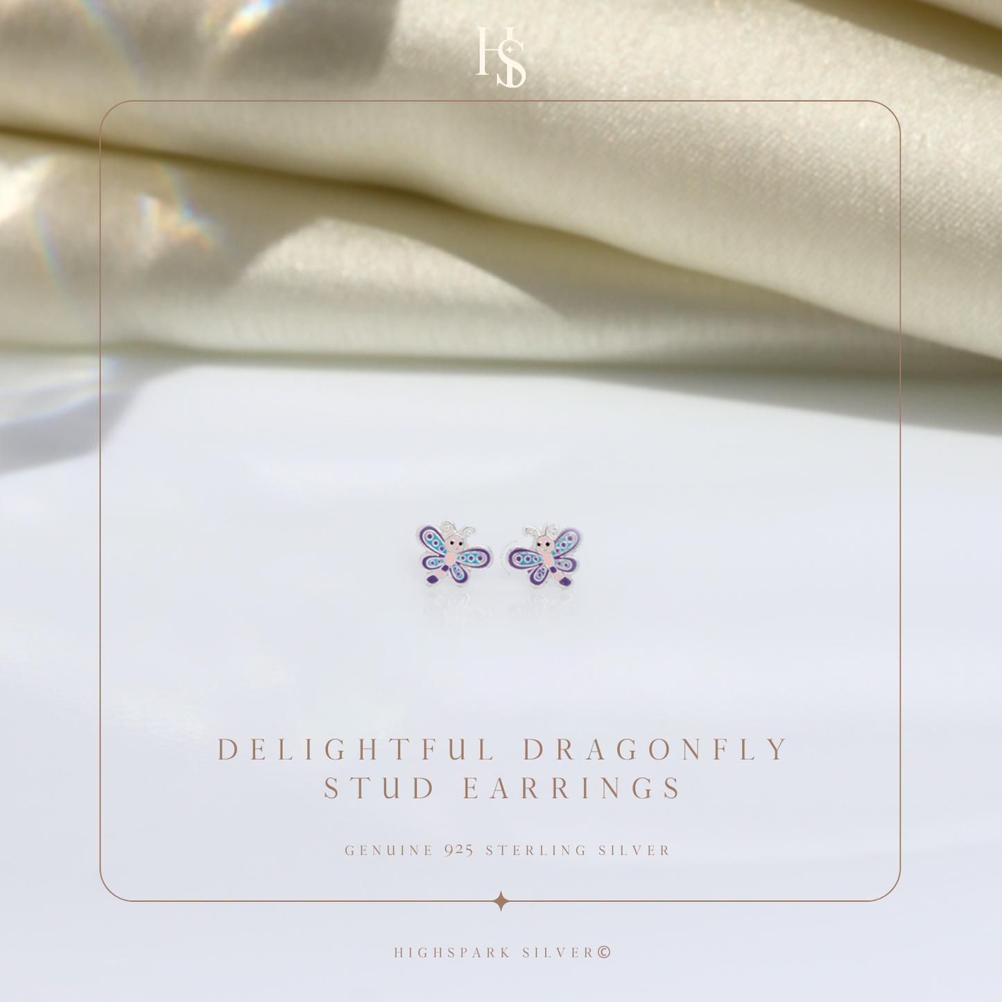 Delightful Dragonfly Cute Enamel Stud Earrings in 925 Sterling Silver