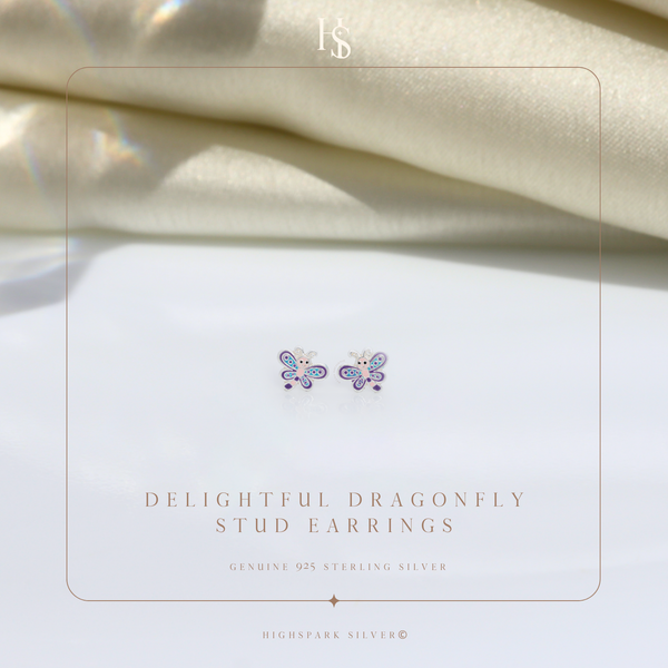 Delightful Dragonfly Cute Enamel Stud Earrings in 925 Sterling Silver