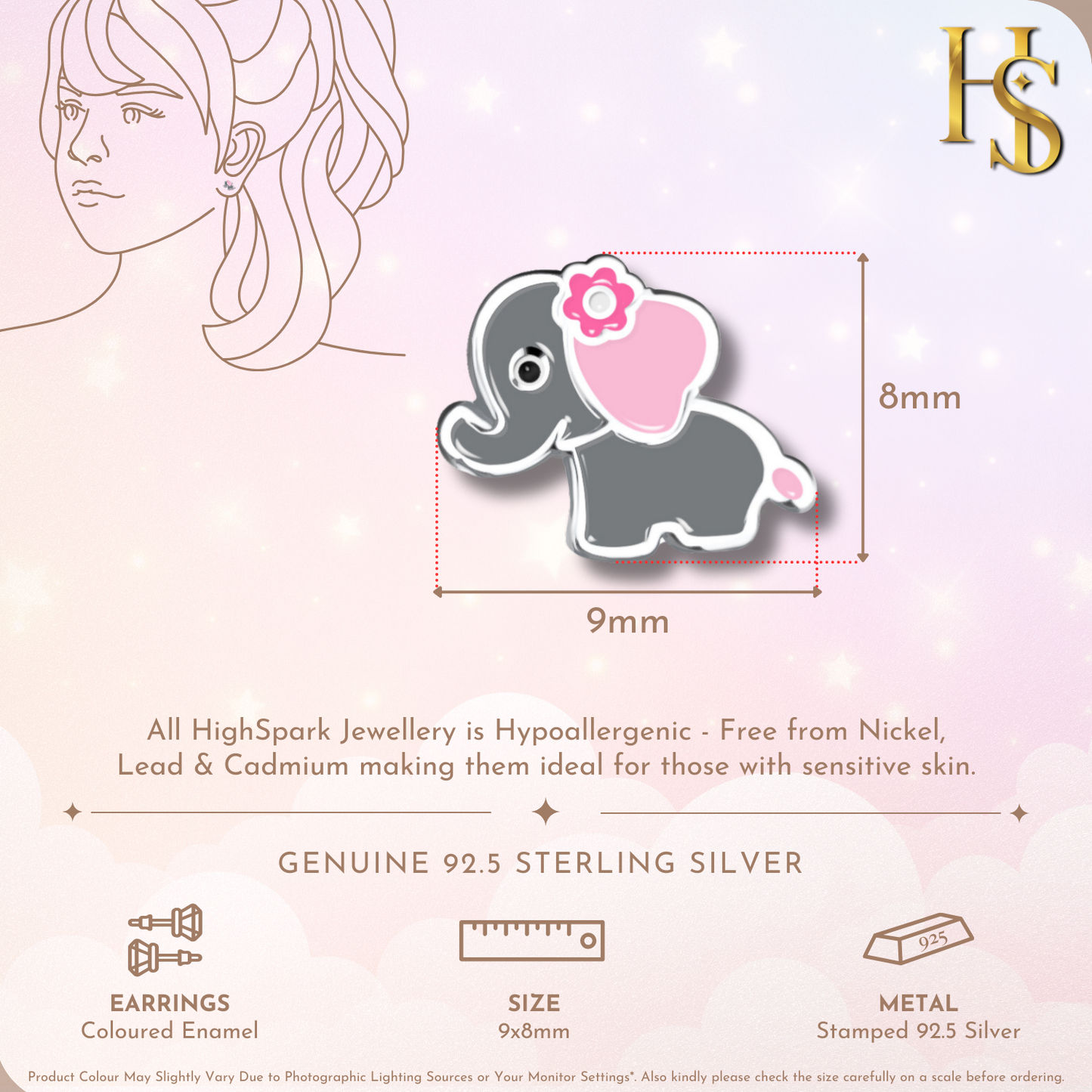 Elephant Whsipers Cute Enamel Stud Earrings in 925 Sterling Silver