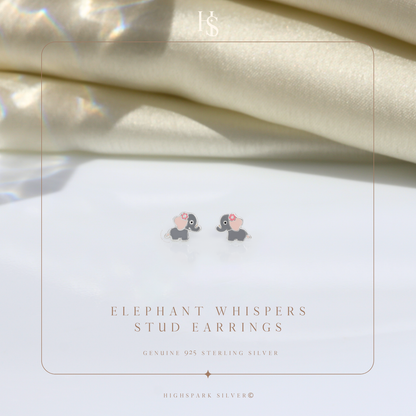 Elephant Whsipers Cute Enamel Stud Earrings in 925 Sterling Silver