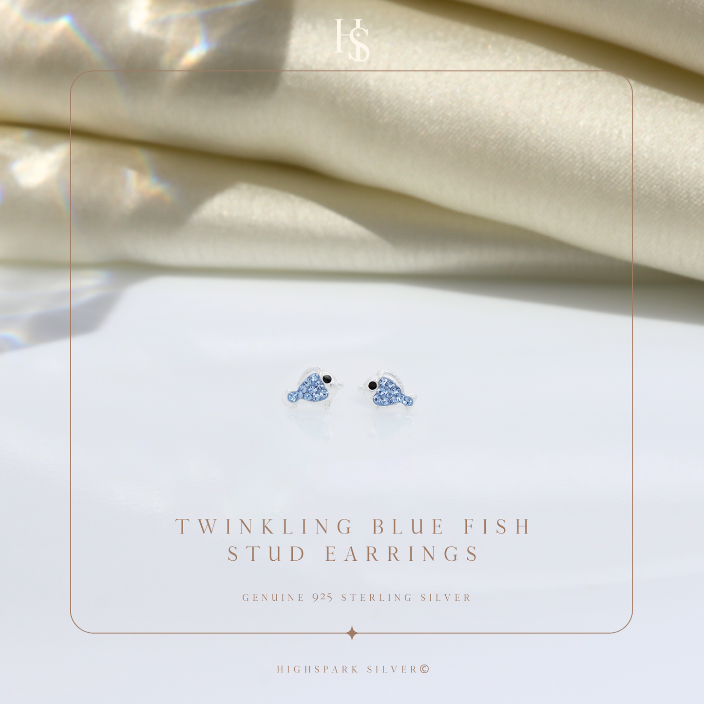 Twinkling Blue Fish Cute Enamel Stud Earrings in 925 Sterling Silver