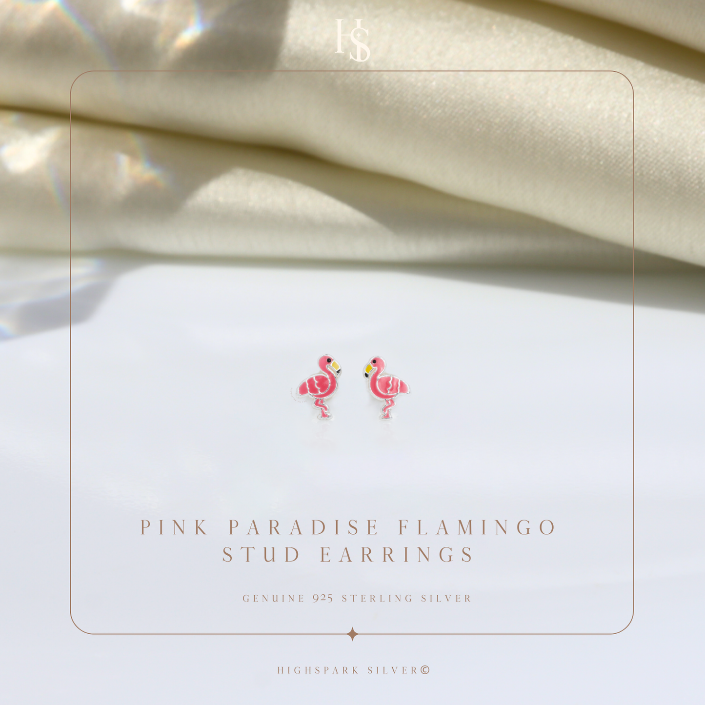 Pink Paradise Flamingo Cute Enamel Stud Earrings in 925 Sterling Silver