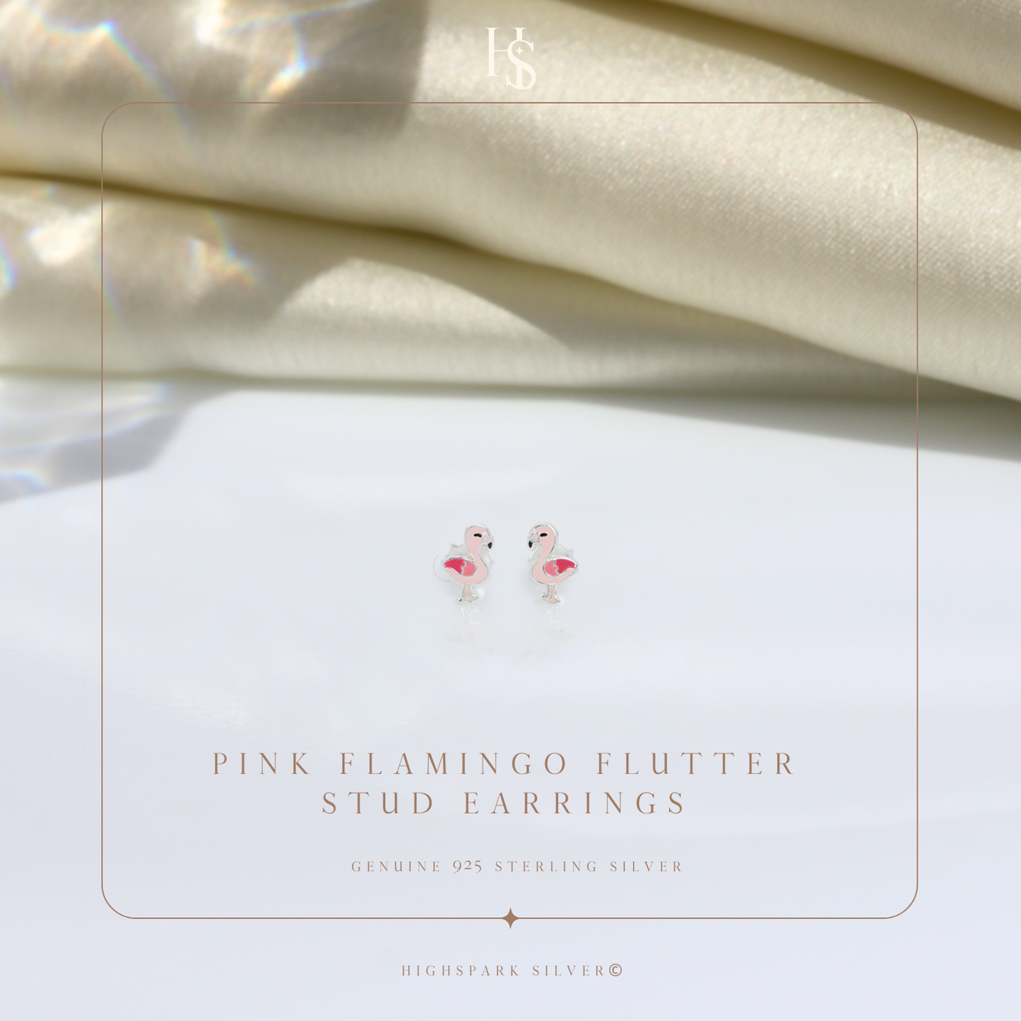 Pink Flamingo Flutter Cute Enamel Stud Earrings in 925 Sterling Silver