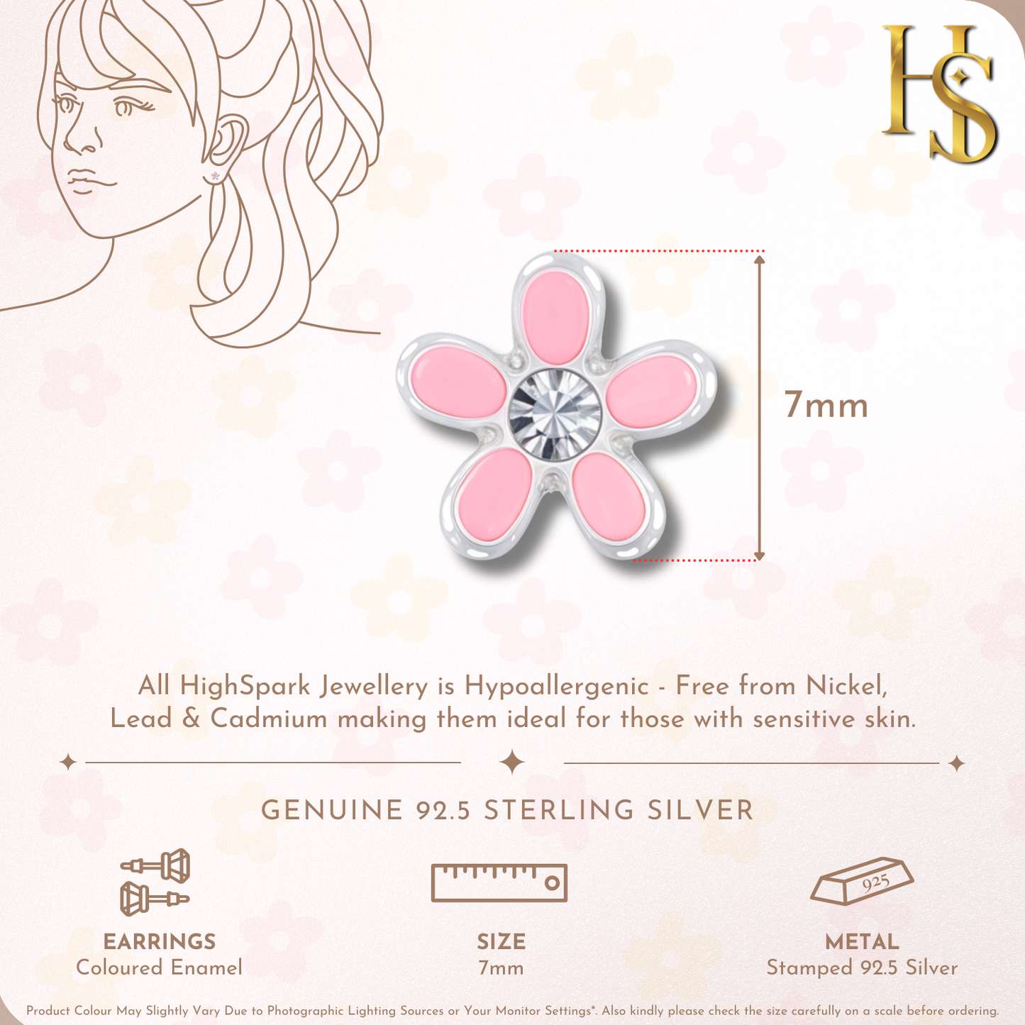 Pink Blossom Flower Cute Enamel Stud Earrings in 925 Sterling Silver