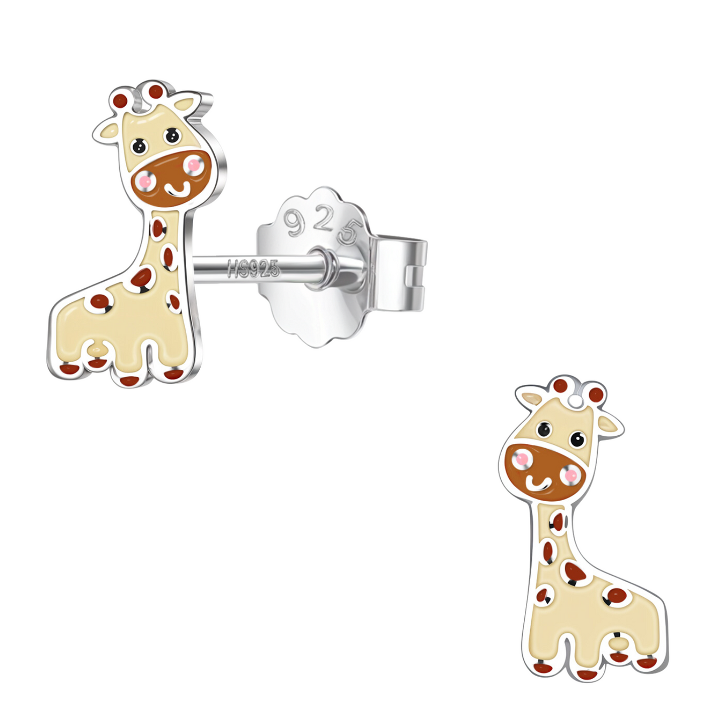 Jungle Giraffe Cute Enamel Stud Earrings in 925 Sterling Silver