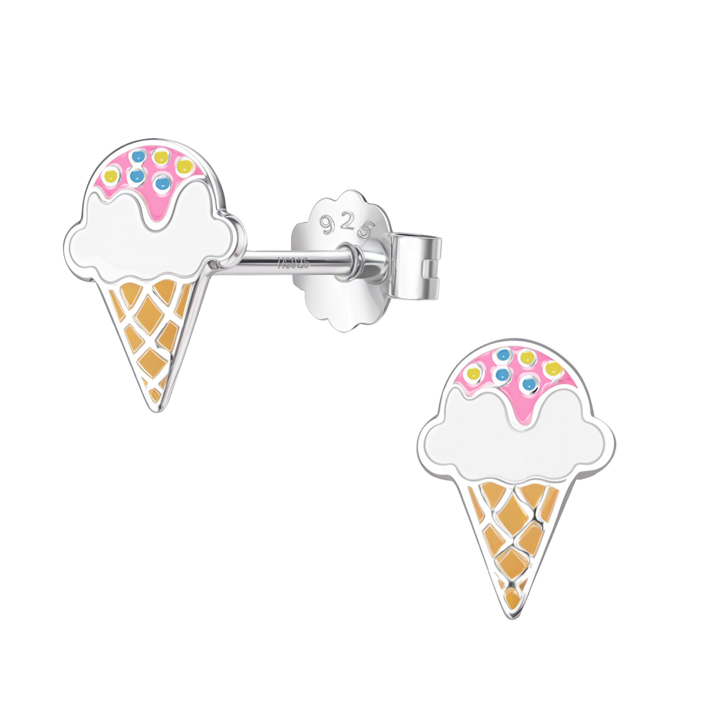 Sundae Smiles Icecream Cute Enamel Stud Earrings in 925 Sterling Silver