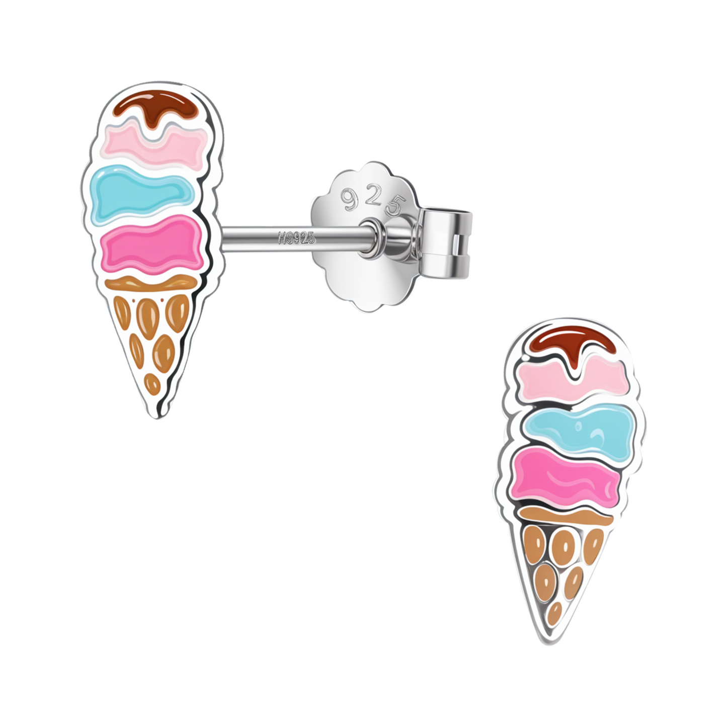 Sweet Delight Icecream Cute Enamel Stud Earrings in 925 Sterling Silver