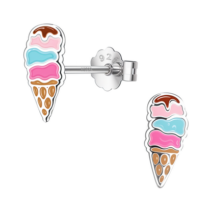 Sweet Delight Icecream Cute Enamel Stud Earrings in 925 Sterling Silver