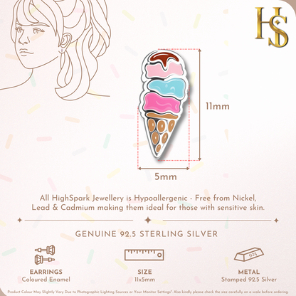 Sweet Delight Icecream Cute Enamel Stud Earrings in 925 Sterling Silver