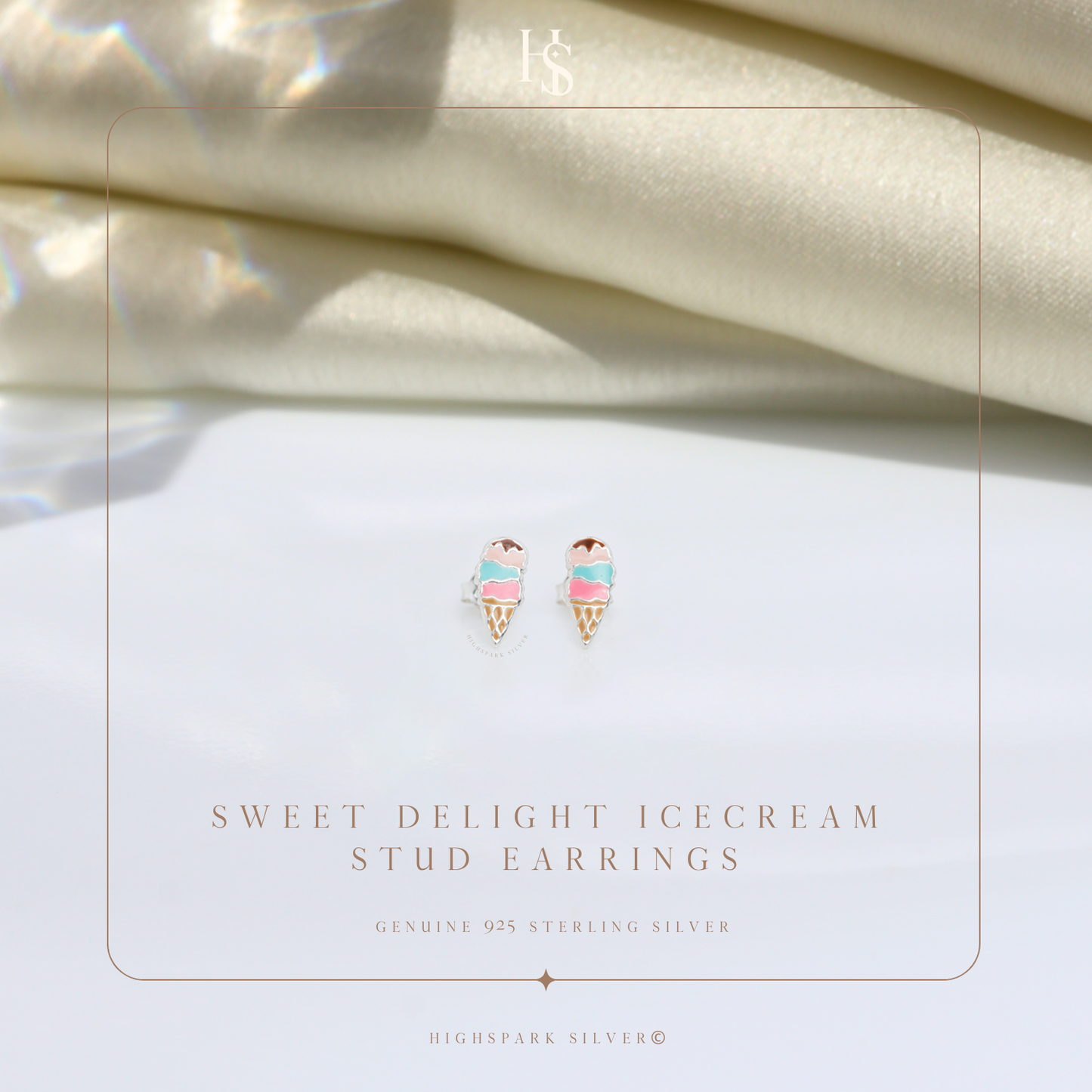 Sweet Delight Icecream Cute Enamel Stud Earrings in 925 Sterling Silver